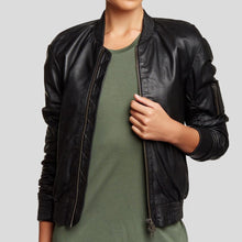Load image into Gallery viewer, Belle Black Bomber Jackets - Shearling leather
