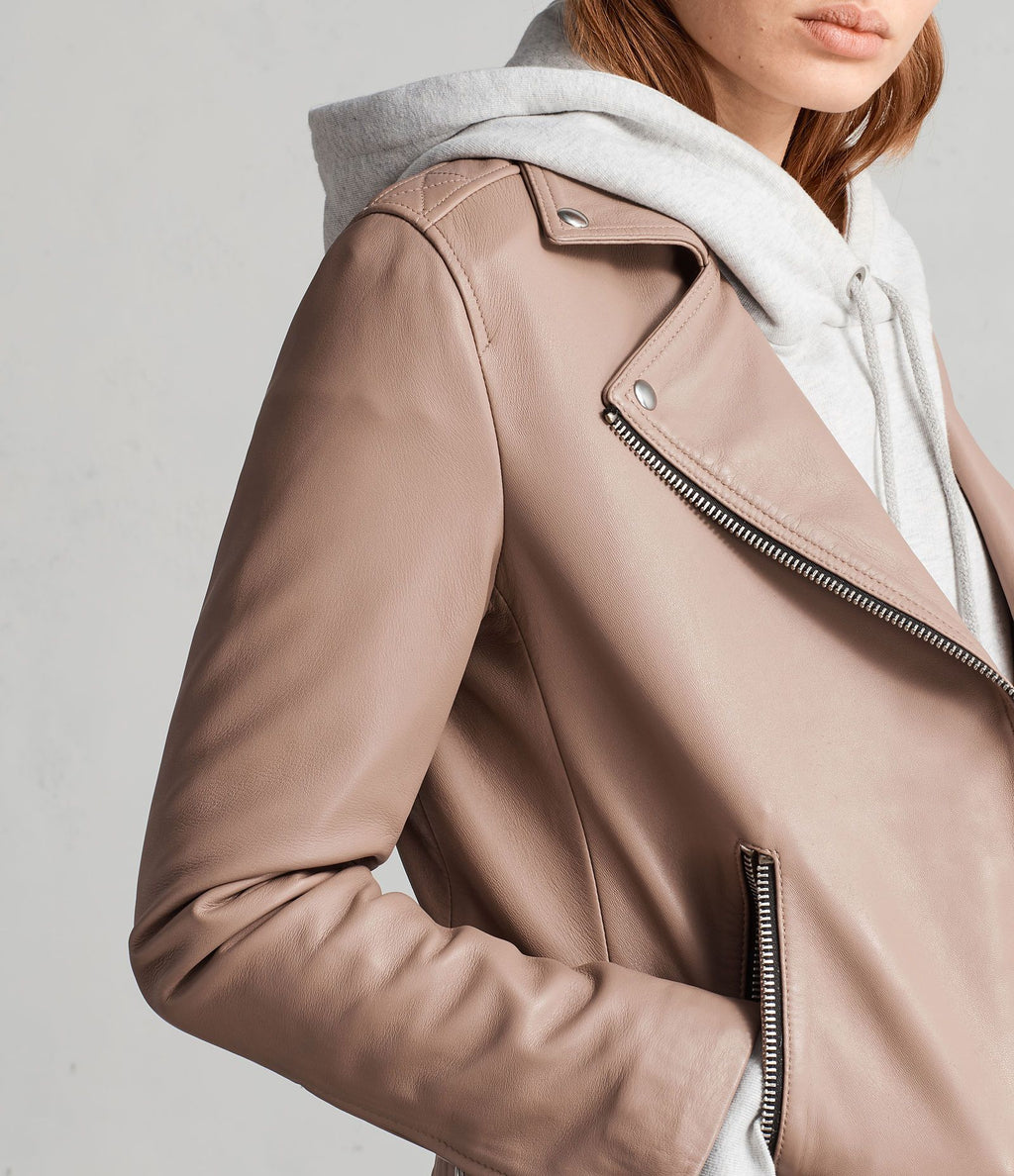Emily Beige Motorcycle Leather Jacket - Shearling leather
