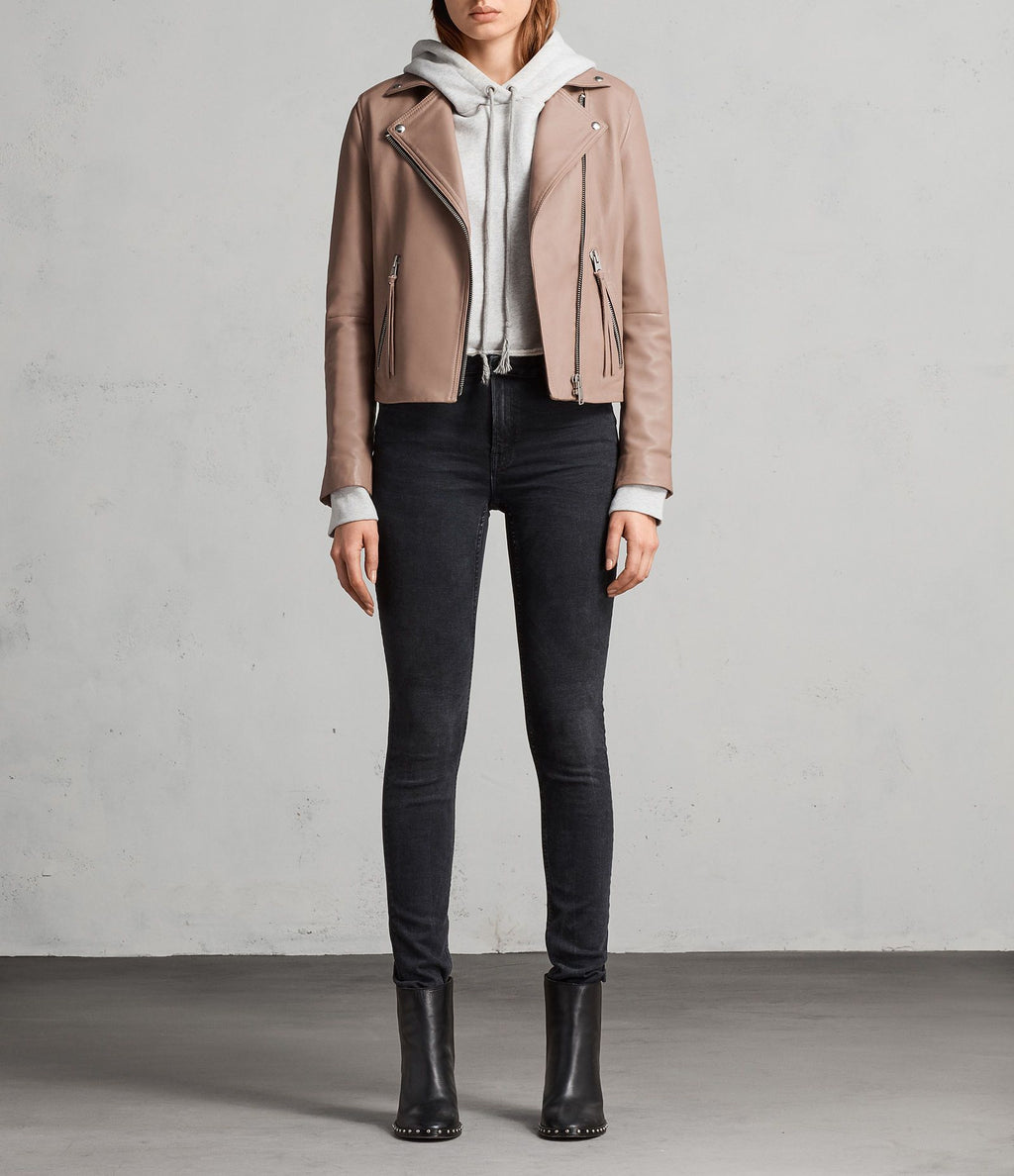 Emily Beige Motorcycle Leather Jacket - Shearling leather