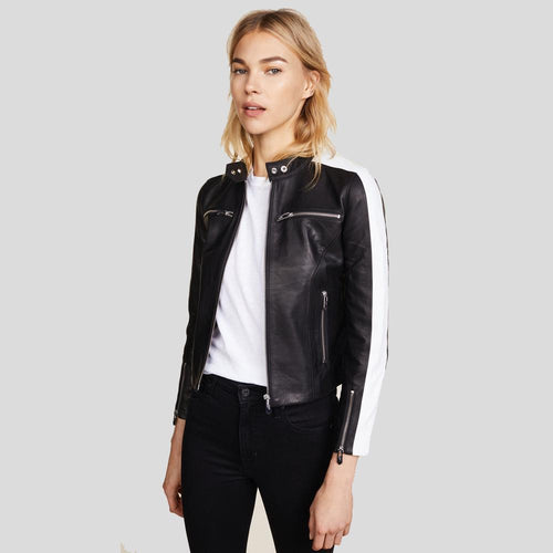 Michel Black Racer Leather Jackets - Shearling leather