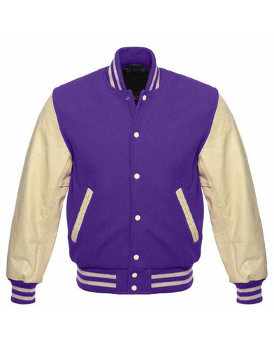 Purple Varsity Jacket Mens - Shearling leather