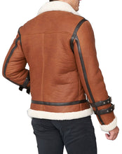 Load image into Gallery viewer, Shearling Sheepskin Moto Jacket Brown - Shearling leather
