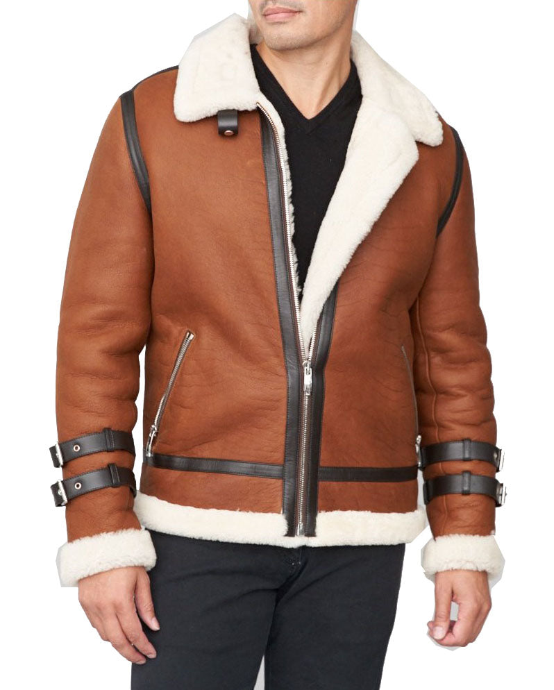 Shearling Sheepskin Moto Jacket Brown - Shearling leather